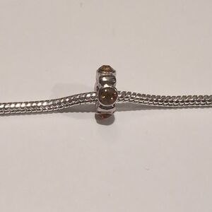 Silver Yellowish Amber Rhinestones Spacer‎ Charm for Pandora Style Bracelet
